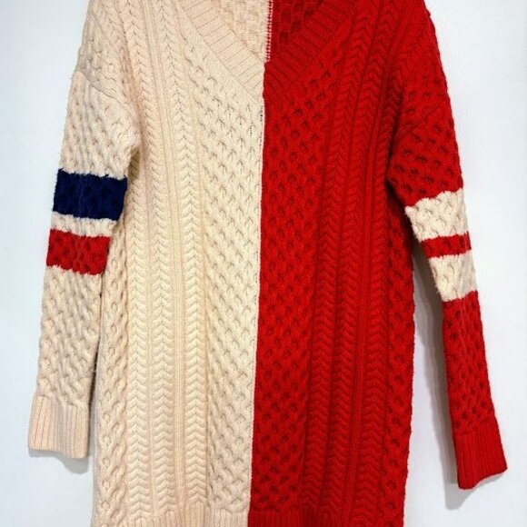Lulus Bold Comfort Ivory And Red Color Block Cable Sweater Mini Dress - Size S - Picture 5 of 5